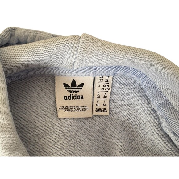 Adidas Cropped Hoodie Sweatshirt Women’s XL Lt Blue Trefoil Logo Black Velvet - Picture 6 of 14